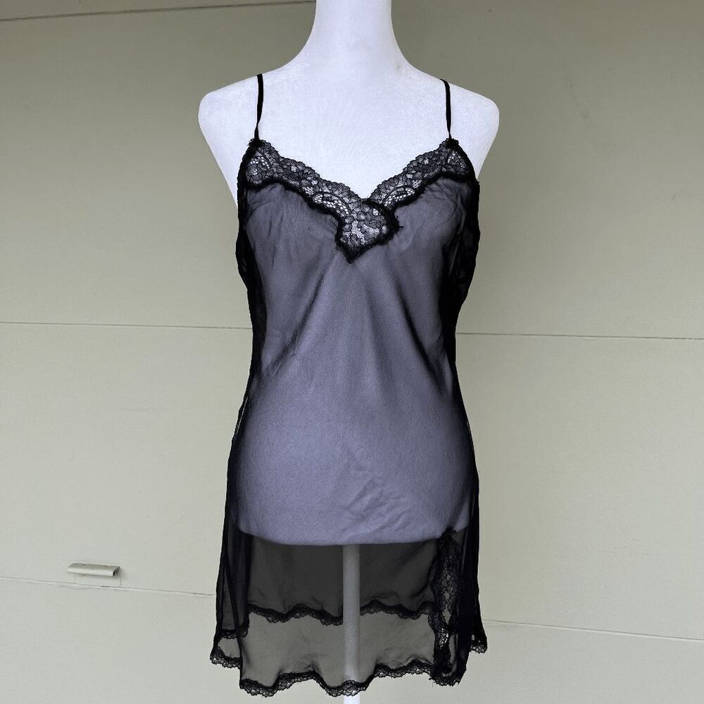 Victoria’s Secret Sheer Black Lace Slip Dress Sz S Chemise Lingerie Y2K